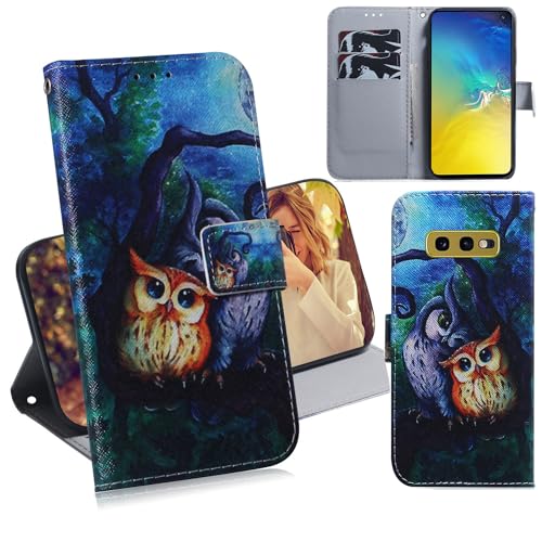 DodoBuy Samsung Galaxy S10e Hülle Flip PU Leder Schutzhülle Handy Tasche Case Cover Wallet Standfunktion mit Kartenfächer Magnetverschluss für Samsung Galaxy S10e - Eule von DodoBuy