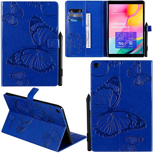 DodoBuy Samsung Galaxy Tab A 10.1" 2019 T510/T515 Hülle 3D Schmetterling Muster PU Leder Schutzhülle Tasche Smart Cover Case Flip Wallet Brieftasche Ständer für Samsung Tab A 10.1" 2019 - Blau von DodoBuy