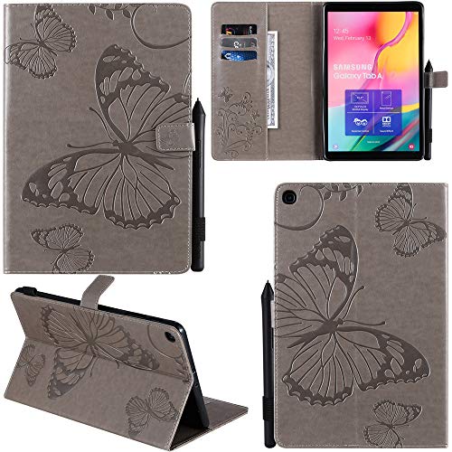 DodoBuy Samsung Galaxy Tab A 10.1" 2019 T510/T515 Hülle 3D Schmetterling Muster PU Leder Schutzhülle Tasche Smart Cover Case Flip Wallet Brieftasche Ständer für Samsung Tab A 10.1" 2019 - Grau von DodoBuy