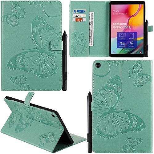 DodoBuy Samsung Galaxy Tab A 10.1" 2019 T510/T515 Hülle 3D Schmetterling Muster PU Leder Schutzhülle Tasche Smart Cover Case Flip Wallet Brieftasche Ständer für Samsung Tab A 10.1" 2019 - Grün von DodoBuy