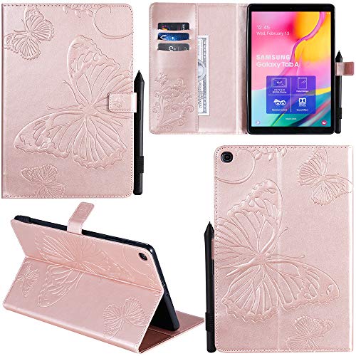 DodoBuy Samsung Galaxy Tab A 10.1" 2019 T510/T515 Hülle 3D Schmetterling Muster PU Leder Schutzhülle Tasche Smart Cover Case Flip Wallet Brieftasche Ständer für Tab A 10.1" 2019 - Roségold von DodoBuy