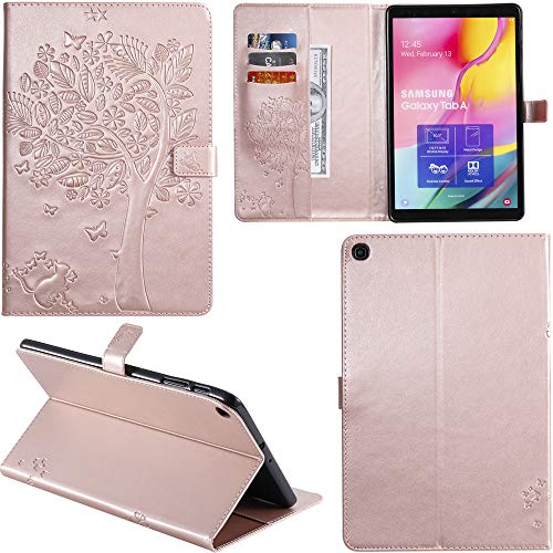 DodoBuy Samsung Galaxy Tab A 10.1" 2019 T510/T515 Hülle Katze Baum Muster Flip PU Leder Schutzhülle Tasche Case Smart Cover Standfunktion für Samsung Tab A 10.1" 2019 - Roségold von DodoBuy