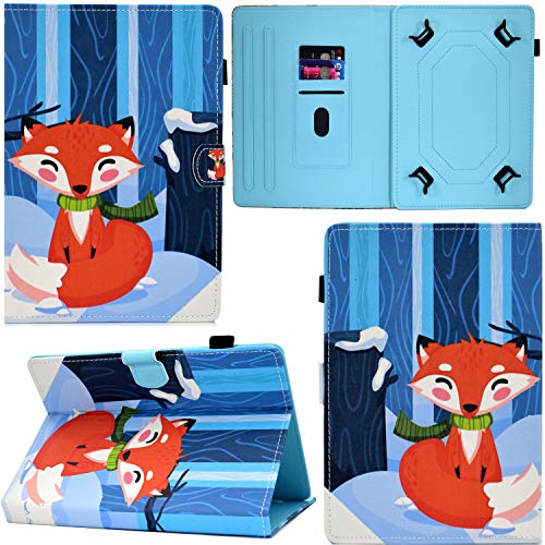 DodoBuy Universal Hülle für 8" Zoll Android Tablets, PU Leder Flip Cover Schutzhülle Tasche Brieftasche Wallet Case Schale Ständer mit Kartenfächer Magnetverschluss - Rot Fuchs von DodoBuy