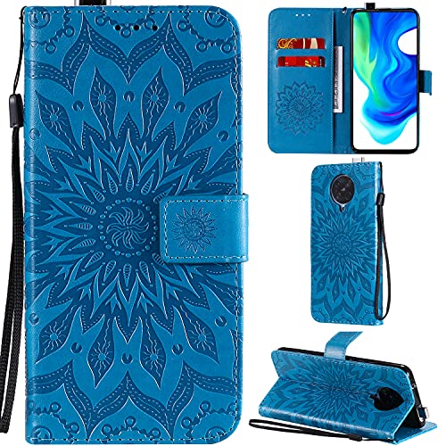 DodoBuy Xiaomi Poco F2 Pro Hülle Sonnenblume Muster Flip PU Leder Schutzhülle Handy Tasche Case Cover Stand mit Kartenfach für Xiaomi Poco F2 Pro - Blau von DodoBuy