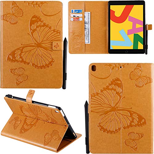 DodoBuy iPad 10.2"/iPad Pro 10.5/iPad Air 10.5 Hülle 3D Schmetterling Muster PU Leder Schutzhülle Tasche Smart Cover Case Flip Wallet Brieftasche Ständer für iPad 10.2"/Pro 10.5 - Gelb von DodoBuy