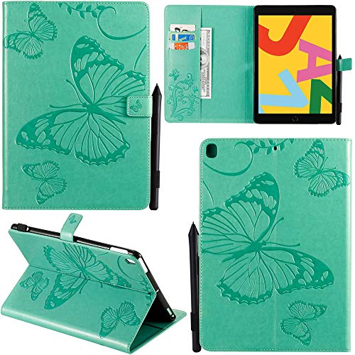DodoBuy iPad 10.2"/iPad Pro 10.5/iPad Air 10.5 Hülle 3D Schmetterling Muster PU Leder Schutzhülle Tasche Smart Cover Case Flip Wallet Brieftasche Ständer für iPad 10.2"/Pro 10.5 - Grün von DodoBuy