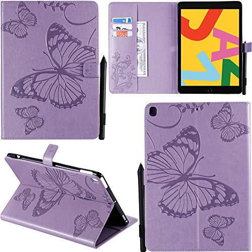 DodoBuy iPad 10.2"/iPad Pro 10.5/iPad Air 10.5 Hülle 3D Schmetterling Muster PU Leder Schutzhülle Tasche Smart Cover Case Flip Wallet Brieftasche Ständer für iPad 10.2"/Pro 10.5 - Lavendel von DodoBuy