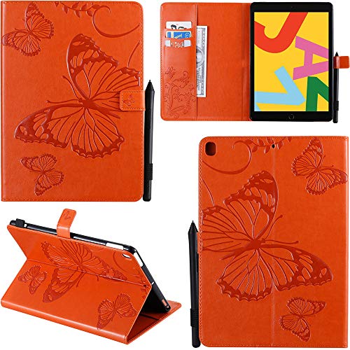 DodoBuy iPad 10.2"/iPad Pro 10.5/iPad Air 10.5 Hülle 3D Schmetterling Muster PU Leder Schutzhülle Tasche Smart Cover Case Flip Wallet Brieftasche Ständer für iPad 10.2"/Pro 10.5 - Orange von DodoBuy
