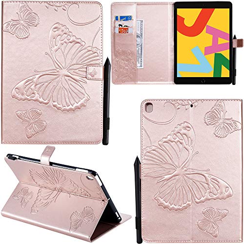 DodoBuy iPad 10.2"/iPad Pro 10.5/iPad Air 10.5 Hülle 3D Schmetterling Muster PU Leder Schutzhülle Tasche Smart Cover Case Flip Wallet Brieftasche Ständer für iPad 10.2"/Pro 10.5 - Roségold von DodoBuy