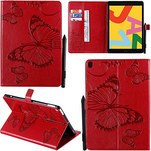 DodoBuy iPad 10.2"/iPad Pro 10.5/iPad Air 10.5 Hülle 3D Schmetterling Muster PU Leder Schutzhülle Tasche Smart Cover Case Flip Wallet Brieftasche Ständer für iPad 10.2"/Pro 10.5 - Rot von DodoBuy