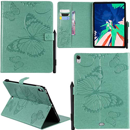 DodoBuy iPad Pro 11" Hülle 3D Schmetterling Muster PU Leder Schutzhülle Tasche Smart Cover Case Flip Wallet Brieftasche Ständer mit Kartenfächer Kartenfach Magnetverschluss für iPad Pro 11" - Grün von DodoBuy