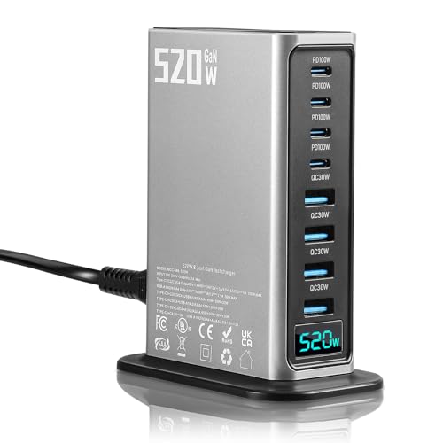 USB C Ladegerät 520W 8 Anschlüsse, Netzteil USB c Schnellladegerät, mit 4 USB-C (QC30W) und 4 USB-A(PD100W), PD 3.0 Power Adapter für Laptop, MacBook, iPad, iPhone, Sumsung usw von DoeDoefong
