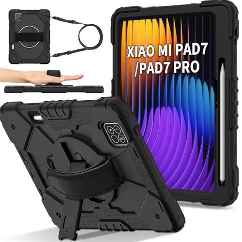 Doemoil Schutzhülle für Xiaomi Mi Pad 7 / Mi Pad 7 Pro 2024,3 Schicht Schutzhülle W 360 ° drehbarer Griff Ständer Schultergurt für Xiaomi Mi Pad 7 / Mi Pad 7 Pro 11,2 Zoll Tablet (Schwarz) von Doemoil