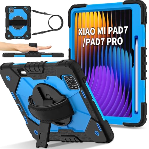 Doemoil Schutzhülle für Xiaomi Mi Pad 7 / Mi Pad 7 Pro 2024,3 Schicht Schutzhülle W 360 ° drehbarer Griff Ständer Schultergurt für Xiaomi Mi Pad 7 / Mi Pad 7 Pro 11,2 Zoll Tablet (Schwarz/Blau) von Doemoil