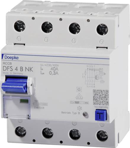 Doepke 09144995 DFS4 063-4/0,03-B 4polig 63/0,03A FI-Schutzschalter B 4polig 63A 0.03A 230 V, 400V Doepke 09144995 DFS4 063-4/0,03-B 4polig 63/0,03A FI-Schutzschalter B 4polig 63A 0.03A 230 V, 400V von Doepke