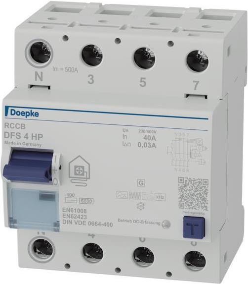 Doepke DFS4 040-4/0.03-HPFI-Schutzschalter 4p 40 A 0.03 - Polzahl4Bemessungsspannung400 VBemessungsstrom40 ABemessungsfehlerstrom0,03 ABemessungsisolationsspannung Ui400 VBemessungsstoßspannungsfestigkeit Uimp4 kVVerlustleistung5,2 WMontageartDIN-SchieneFehlerstrom-TypB+Selektiver-TypneinKurzzeitverzögerter TypjaKurzschlussfestigkeit (Icw)6 kAStoßstromfestigkeit3 kASpannungsartACMit VerriegelungsvorrichtungjaFrequenz50 HzZusatzeinrichtungen möglichjaSchutzart (IP)IP20Breite in Teilungseinheiten4Einbautiefe69 mmUmgebungstemperatur während des Betriebs-25 - 40 °CVerschmutzungsgrad2Anschließbarer Leiterquerschnitt mehrdrähtig1.5 - 50 qmmAnschließbarer Leiterquerschnitt eindrähtig1.5 - 50 qmmRAL-Nummer (ähnlich)7035Explosionsgeschütztnein (09134805) Doepke DFS4 040-4/0.03-HPFI-Schutzschalter 4p 40 A 0.03 - Polzahl4Bemessungsspannung400 VBemessungsstrom40 ABemessungsfehlerstrom0,03 ABemessungsisolationsspannung Ui400 VBemessungsstoßspannungsfestigkeit Uimp4 kVVerlustleistung5,2 WMontageartDIN-SchieneFehlerstrom-TypB+Selektiver-TypneinKurzzeitverzögerter TypjaKurzschlussfestigkeit (Icw)6 kAStoßstromfestigkeit3 kASpannungsartACMit VerriegelungsvorrichtungjaFrequenz50 HzZusatzeinrichtungen möglichjaSchutzart (IP)IP20Breite in Teilungseinheiten4Einbautiefe69 mmUmgebungstemperatur während des Betriebs-25 - 40 °CVerschmutzungsgrad2Anschließbarer Leiterquerschnitt mehrdrähtig1.5 - 50 qmmAnschließbarer Leiterquerschnitt eindrähtig1.5 - 50 qmmRAL-Nummer (ähnlich)7035Explosionsgeschütztnein (09134805) von Doepke