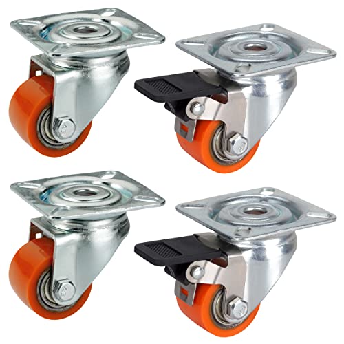 Dörner + Helmer 4er Set Mini-Schwerlastrollen Polyurethan 35mm, Platte 60 x 60 mm, Rollenmix, Tragkraft 300 kg/Set von Dörner + Helmer