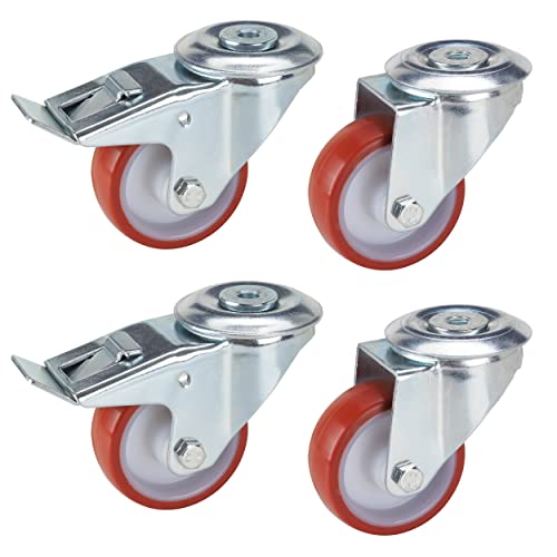 Dörner + Helmer 4er Set Transportgeräte-Lenkrolle 80 mm PU, Rückenloch 10,2 mm, Rollenmix, Tragkraft 400 kg/Set von Dörner + Helmer