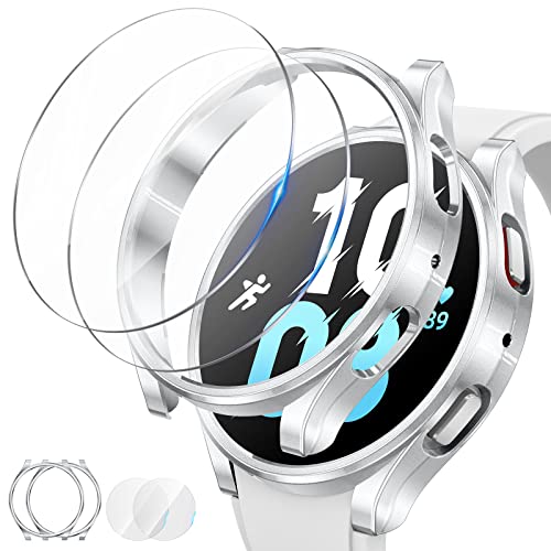 Doeshine [2+2Stück] Hülle kompatibel für Samsung Galaxy Watch 5 /Watch 4 44MM, PC Schutzhülle Schutz und HD Gehärtetes Displayschutz, Stoßfeste Kratzfest Schutzhülle Case（44MM） von Doeshine