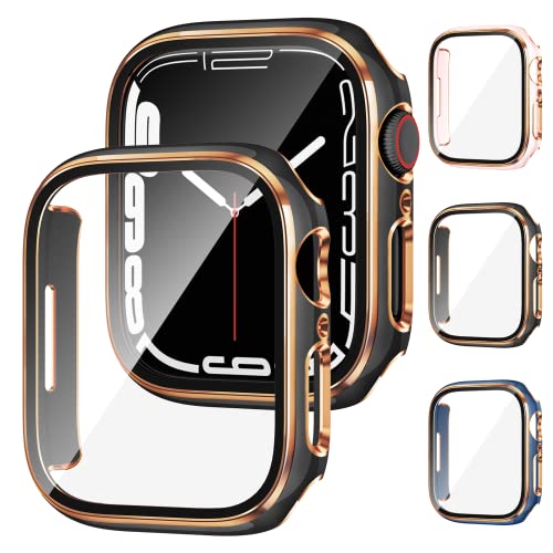 Doeshine 3 Stück Hülle für Apple Watch Series 7 45MM, Hard PC Displayschutzfolie für Apple Watch Series 8/7 mit Gehärtetem Glas, Schutzhülle Kompatibel, Schutzhülle Stoßstange iWatch 8/7(45MM) von Doeshine