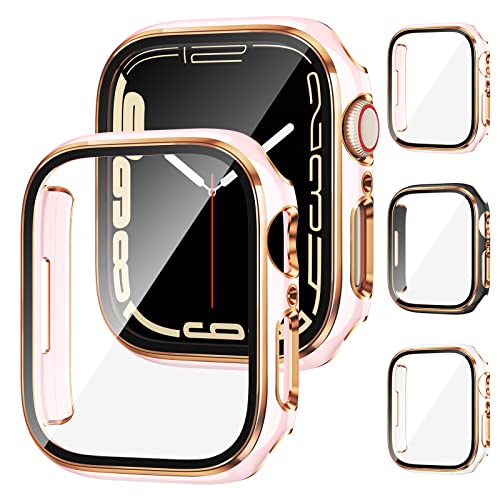 Doeshine 3 Stück Hülle für Apple Watch Series 7 45MM, Hard PC Displayschutzfolie für Apple Watch Series 8/7 mit Gehärtetem Glas, Schutzhülle Kompatibel, Schutzhülle Stoßstange iWatch 8/7(45MM) von Doeshine