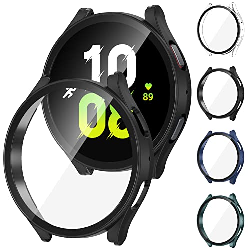 Doeshine 4 Stück Hülle kompatibel für Samsung Galaxy Watch 5 voller Körper Case 44MM, PC Displayschutz Case Abdeckung Vollschutz Gehäuse, Samsung Galaxy Watch 4/5 360° Rundum Schutzhülle（44MM） von Doeshine