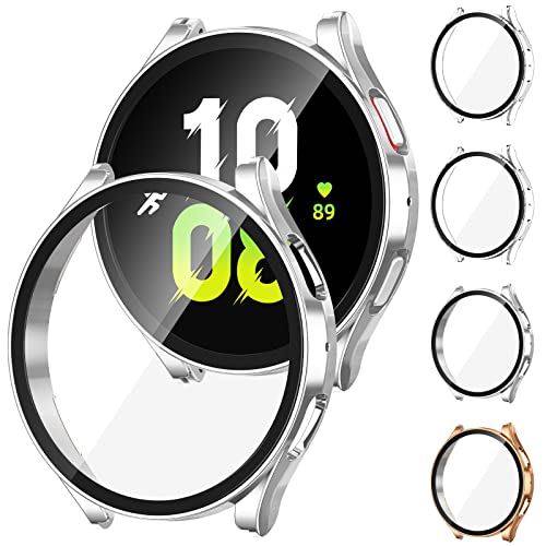 Doeshine 4 Stück Hülle kompatibel für Samsung Galaxy Watch 5 voller Körper Case 44MM, PC Displayschutz Case Abdeckung Vollschutz Gehäuse, Samsung Galaxy Watch 4/5 360° Rundum Schutzhülle（44MM） von Doeshine