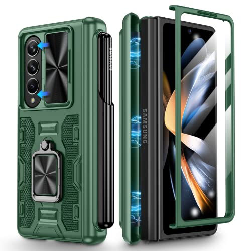 Doeshine Hülle für Samsung Galaxy Z Fold 4, Handyhülle mit Ständer & S Pen Slot, Ganzkörper Robuste Schutzhülle mit Displayschutzfolie, Kameraschutz, Anti-Shock Case mit Scharnierschutz (Grün) von Doeshine