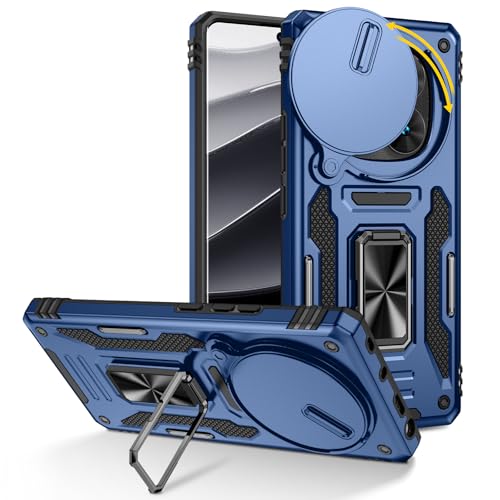 Doeshine Hülle für Xiaomi Redmi Note 14 Pro 4G/5G, 360° Drehringshalter und Schiebekamera Abdeckung, Robuste Stoßfeste Fallschutz Outdoor Militär Schutzhülle für Redmi Note 14 Pro 4G/5G (Navy) von Doeshine