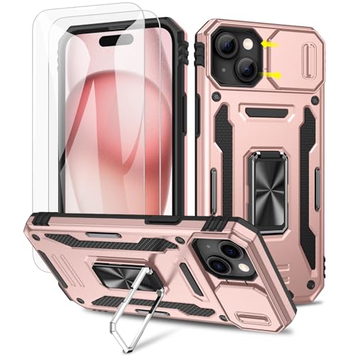 Doeshine Hülle für iPhone 15, Handyhülle mit 2 Stück Displayschutzfolie & Kameraschutz, 360° Rotate Metal Ring Ständer, Robust Fallschutz Case Outdoor Militär Schutzhülle für iPhone 15(Roségold) Doeshine Hülle für iPhone 15, Handyhülle mit 2 Stück Displayschutzfolie & Kameraschutz, 360° Rotate Metal Ring Ständer, Robust Fallschutz Case Outdoor Militär Schutzhülle für iPhone 15(Roségold) von Doeshine