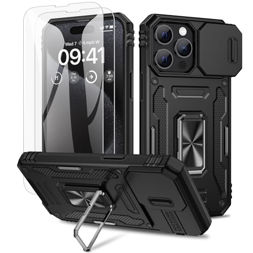 Doeshine Hülle für iPhone 15 Pro Max, Handyhülle mit 2 Stück Displayschutzfolie & Kameraschutz, Magnetisch Ring Ständer, Robust Fallschutz Outdoor Militär Schutzhülle iPhone 15 Pro Max (Schwarz) Doeshine Hülle für iPhone 15 Pro Max, Handyhülle mit 2 Stück Displayschutzfolie & Kameraschutz, Magnetisch Ring Ständer, Robust Fallschutz Outdoor Militär Schutzhülle iPhone 15 Pro Max (Schwarz) von Doeshine