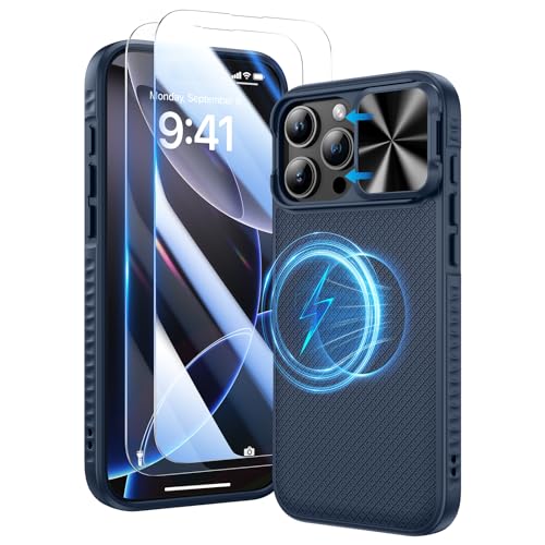 Doeshine Hülle für iPhone 16 Pro Magnetisch mit 2 Stück Displayschutzfolie & Schlanker Passform Und Rutschfesten Stilvollen Textur, Robust Militär Schutzhülle für iPhone 16 Pro (Blau) von Doeshine