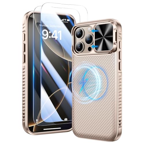 Doeshine Hülle für iPhone 16 Pro Magnetisch mit 2 Stück Displayschutzfolie & Schlanker Passform Und Rutschfesten Stilvollen Textur, Robust Militär Schutzhülle für iPhone 16 Pro (Titan Wüstensand) von Doeshine