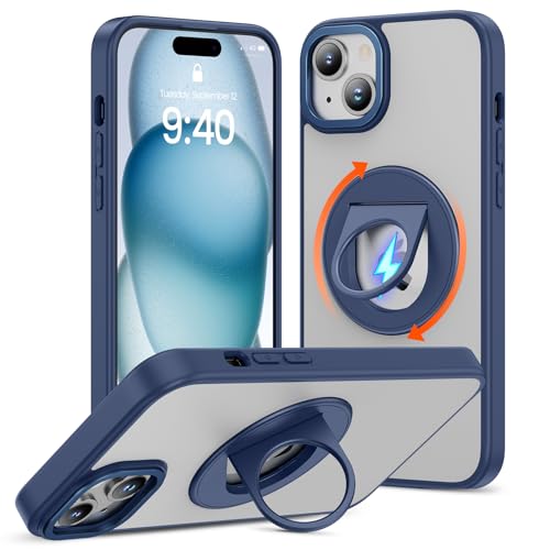 Doeshine Magnetisch Handyhülle für iPhone 15 Plus,iPhone 14 Plus 6,7 Zoll Handyhülle Kompatibel mit magsafe,Durchscheinende Matte Handyhülle mit Ringhalter Stoßfest (Blau) von Doeshine