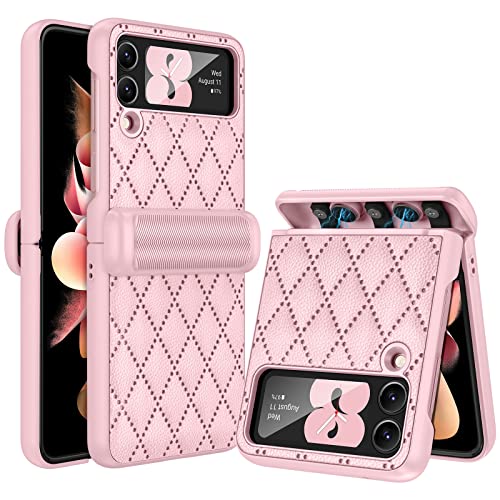 Doeshine Samsung Z Flip 3 Hülle, Galaxy Z Flip 3 Folable Handyhülle, halbautomatisch [Scharnierschutz] Anti-Fall-Schutz Premium Leder Wallet Schutzhülle für Samsung Galaxy Z Flip 3 5G 2021 (Rosa) von Doeshine