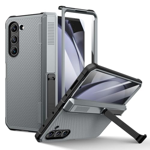 Doeshine für Samsung Galaxy Z Fold 5 Hülle mit Scharnierschutz & Ständer, 360 Grad Handyhülle mit Displayschutzfolie [Kompatibel mit MagSafe], Ganzkörper Robuste Militär Schutzhülle Cover (Grey) von Doeshine