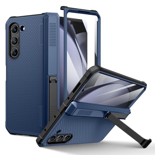 Doeshine für Samsung Galaxy Z Fold 5 Hülle mit Scharnierschutz & Ständer, 360 Grad Handyhülle mit Displayschutzfolie [Kompatibel mit MagSafe], Ganzkörper Robuste Militär Schutzhülle Cover (Blau) von Doeshine