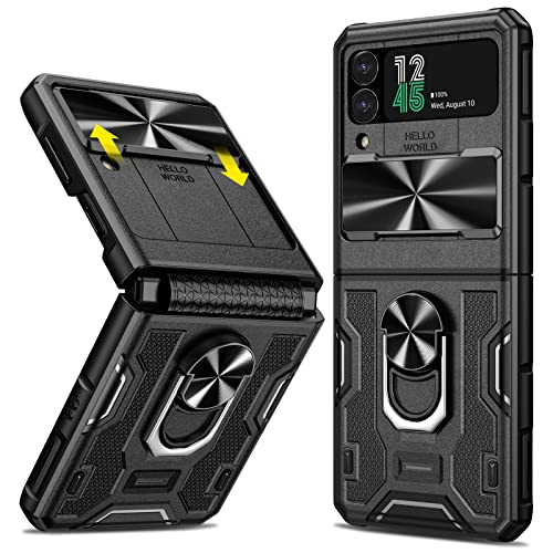 Doeshine für Samsung Z Flip 4 Hülle, Ganzkörper Robuste Stoßfeste Schutzhülle mit Magnetischer Standfunktion, Kamera Schutzhülle, PC Anti-Shock Case für Samsung Galaxy Z Flip 4 5G 2022 (Schwarz) von Doeshine