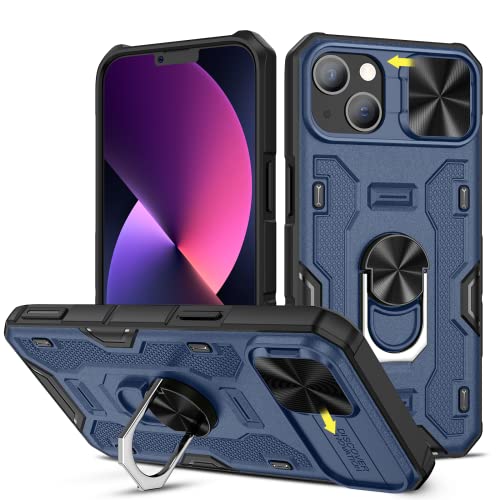 Doeshine für iPhone 13 Hülle, iPhone 14 Hülle mit ständer & kameraschutz, Ganzkörper Stoßfeste Schutzhülle mit 360 Grad Magnetisch Ring Stand, Military Shockproof Cover case für iPhone 13 (Blau) von Doeshine