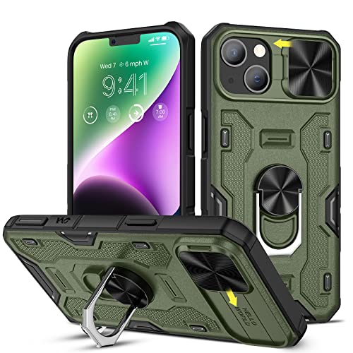 Doeshine für iPhone 14 Hülle mit ständer & kameraschutz, Ganzkörper Robuste Stoßfeste Schutzhülle mit 360 Grad magnetisch Ring Stand, Military Shockproof Cover case für iPhone 14 6.1 2022 (Grün) von Doeshine