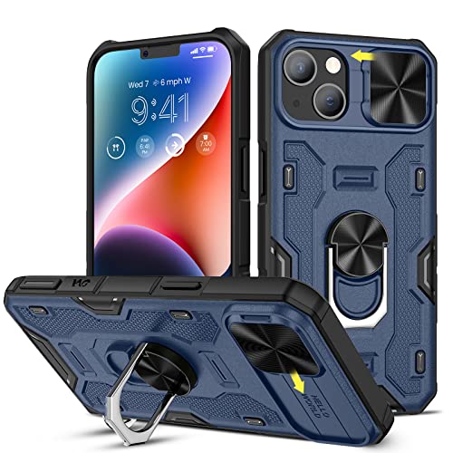 Doeshine für iPhone 14 Plus Hülle mit ständer & kameraschutz, Ganzkörper Robuste Stoßfeste Schutzhülle mit 360 Grad magnetisch Ring Stand, Military Shockproof Cover für iPhone 14 Plus (Blau) von Doeshine