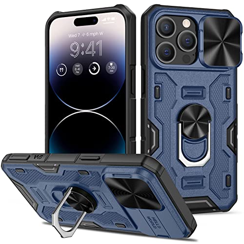 Doeshine für iPhone 14 Pro Hülle mit Ring Ständer & kameraschutz, Robuste Stoßfeste Magnetisch Handyhülle, Fallschutz Outdoor Militär Schutzhülle für iPhone 14 Pro (Blau) von Doeshine