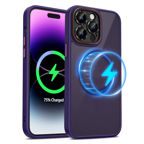 Doeshine für iPhone 14 Pro Max Hülle mit MagSafe [Stark Magnetische] [Transluzente Matte] [Kameraschutz], Militär Sturzschutz, Silikon Dünne Stoßfest Handyhüllefür iPhone 14 Pro Max(Violett) von Doeshine