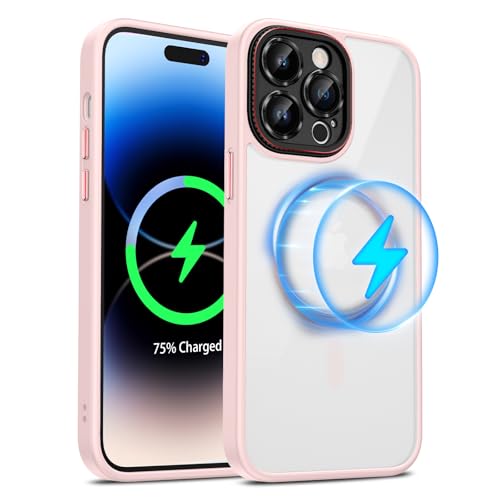 Doeshine für iPhone 14 Pro Max Hülle mit MagSafe [Stark Magnetische] [Transluzente Matte] [Kameraschutz], Militär Sturzschutz, Silikon Dünne Stoßfest Handyhüllefür iPhone 14 Pro Max (Rosa) von Doeshine