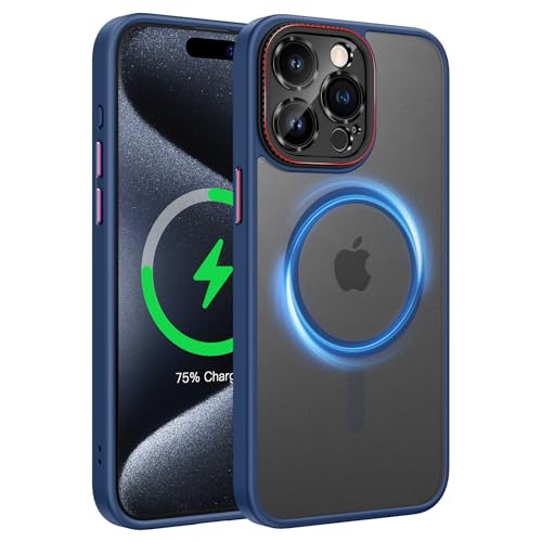 Doeshine für iPhone 15 Pro Max Hülle mit MagSafe [Stark Magnetische] [Transluzente Matte] [Kameraschutz], Militär Sturzschutz, Silikon Dünne Stoßfest Handyhüllefür iPhone 15 Pro Max (Blau) von Doeshine