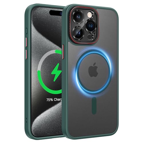 Doeshine für iPhone 15 Pro Max Hülle mit MagSafe [Stark Magnetische] [Transluzente Matte] [Kameraschutz], Militär Sturzschutz, Silikon Dünne Stoßfest Handyhüllefür iPhone 15 Pro Max (Grün) von Doeshine