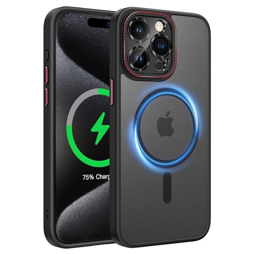 Doeshine für iPhone 15 Pro Max Hülle mit MagSafe [Stark Magnetische] [Transluzente Matte] [Kameraschutz], Militär Sturzschutz, Silikon Dünne Stoßfest Handyhüllefür iPhone 15 Pro Max (Schwarz) von Doeshine