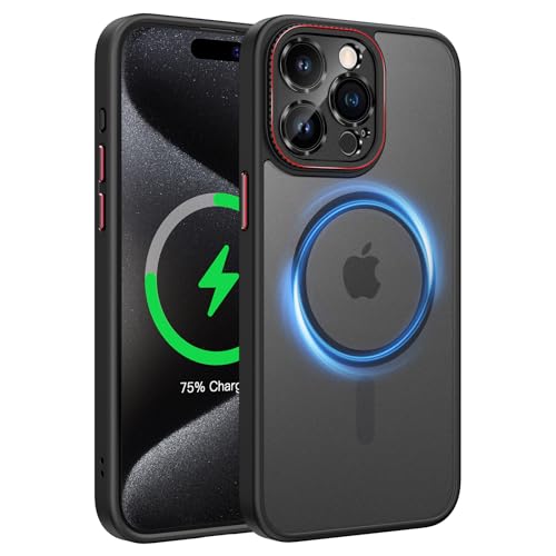 Doeshine für iPhone 15 Pro Max Hülle mit MagSafe [Stark Magnetische] [Transluzente Matte] [Kameraschutz], Militär Sturzschutz, Silikon Dünne Stoßfest Handyhüllefür iPhone 15 Pro Max (Schwarz) von Doeshine