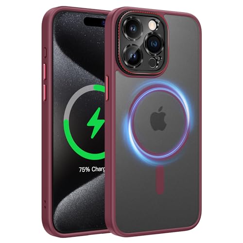 Doeshine für iPhone 15 Pro Max Hülle mit MagSafe [Stark Magnetische] [Transluzente Matte] [Kameraschutz], Militär Sturzschutz, Silikon Dünne Stoßfest Handyhüllefür iPhone 15 Pro Max (Wein Rot) von Doeshine