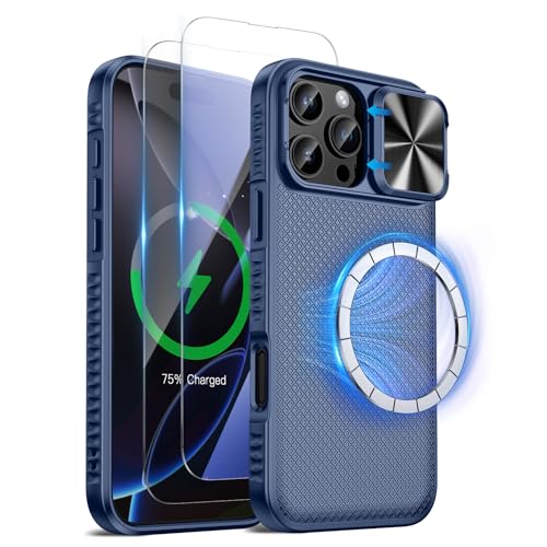 Doeshine für iPhone 16 Pro Max Hülle mit 2 Stück Displayschutzfolie & Kameraschutz, Kompatibel mit Mag-Safe, Rutschfester Textur, Militär Stoßfest Magnetisch Case für iPhone 16 Pro Max（Blau） von Doeshine